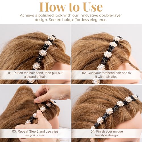 Pearl Headband with Clips - Double Layer Hair Styling Tool