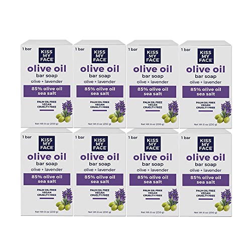 Kiss My Face Olive Oil Bar Soap, Non-GMO Certified Vegan Soap Bar, Antioxidant Rich and Moisturizing Soap, Olive & Lavender, 8 Oz Bar