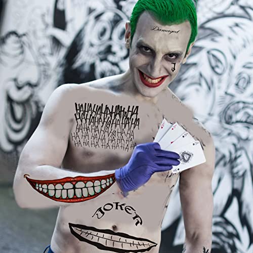 6 Sheets Joker Temporary Tattoos for Men Women Kids