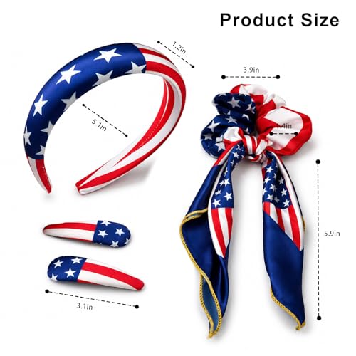 Patriotic 4-Piece Hair Accessory Set for Women - Headbands & Clips