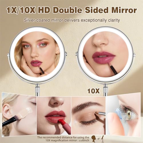 9" Height Adjustable Lighted Makeup Mirror with 10X Magnification