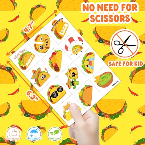 96 PCS Taco Temporary Tattoos for Kids - Mexican Fiesta Party Favors