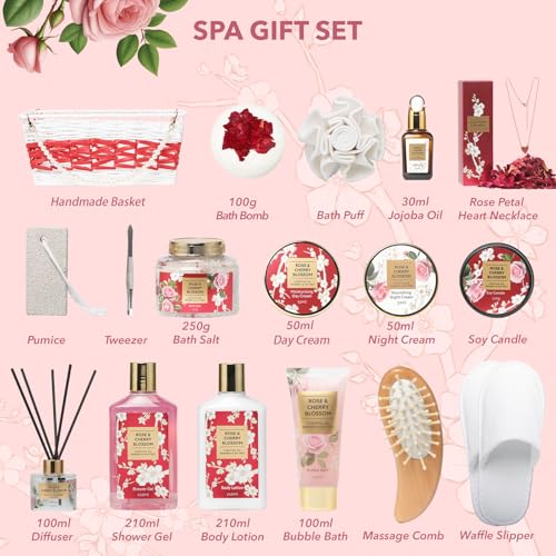 Mothers Day Gifts for Women - 19-Piece Luxury Rose Spa Gift Basket Set Bath and Body Gift Sets Care Kit | Christmas Gifts, Valentines Day, Mothers Day Gifts Baskets for Mom, Wife