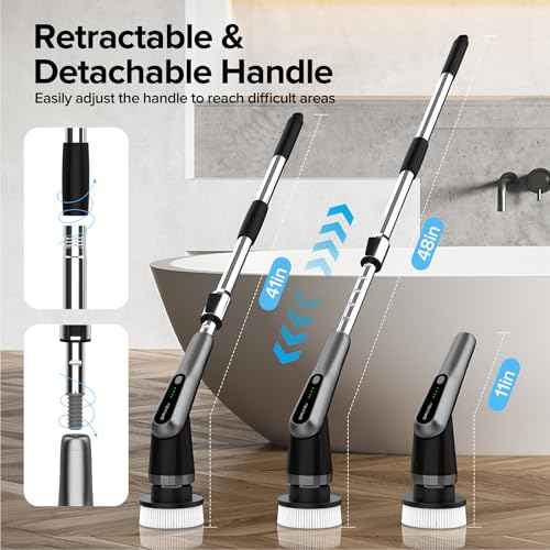 G2-Pro Electric Spin Scrubber - IPX7 Waterproof 10-in-1 Shower Cleaner Brush, Retractable Handle & 2-Speed for Bathroom, Bathtub, Kitchen, Tile Floors
