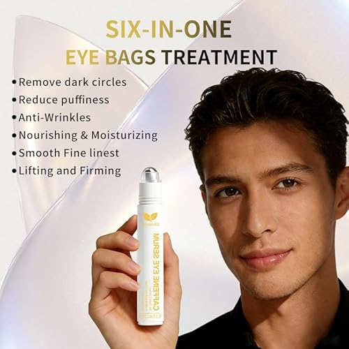 Eye Bags Treatment for Men and Women, Caffeine Eye Cream with Roller for Dark Circles & Puffiness, Anti Aging Formula with Hyaluronic Acid, Retinol & Niacinamide to Reduce Wrinkles and Fine Lines