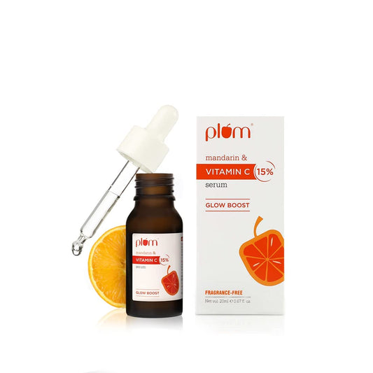 Plum 15% Vitamin C Face Serum with Mandarin for All Skin Type with Pure Ethyl Ascorbic Acid for Hyperpigmentation & Dull Skin, Fragrance-Free, 0.67 Fl Oz