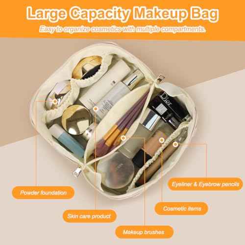 Large Capacity Skincare Bag, Chenille Letter Preppy Makeup Bag, PU Leather Large Capacity Travel Cosmetic Bag with Divider and Handle, Gift for Women