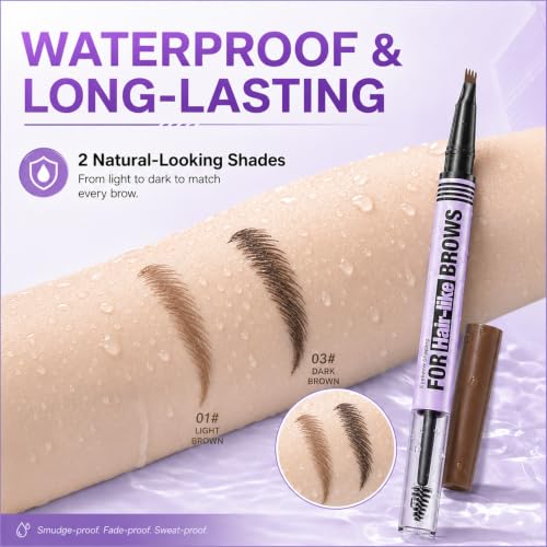 Eyebrow Pen and Brow Gel Duo - Waterproof Microblading Light Brown