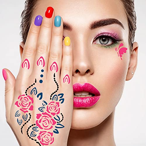 16 Sheets Henna Tattoo Stencils kit,Reusable Hand Stencils for Hand Glitter Airbrush DIY Tattooing Indian Temporary Tattoo Stickers, Gifts