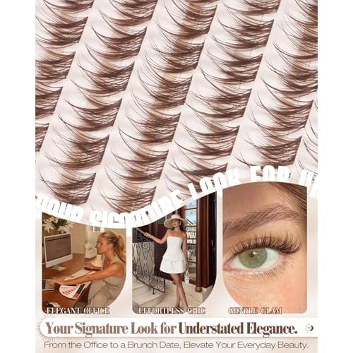 Brown Lash Clusters Kit 8-12MM Natural Cluster Eyelash Extensions Kit Wispy Cluster Lashes Dark Brown Individual Lashes C Curve Eyelash Clusters Short 144Pcs Pesta?as Postizas Marr?n