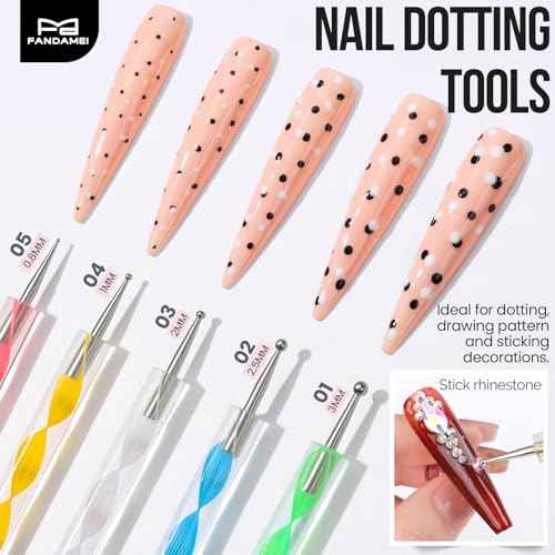 FANDAMEI Nail Tools Kit, 6PCS Nail Brushes for Nail Art, 1PCS Resin Nail Polish Palette, 1PCS Nail Clean Up Brushes, 5PCS Dotting Pen Nail Design Tools, Nail Polish Mixing Palette Nail Art Tools