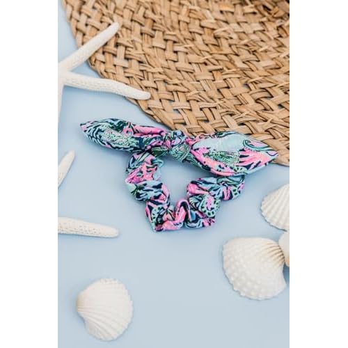 Lilly Pulitzer Blue/Pink/Green Women's Hair Tie Scrunchie with Bow Detail, Bringing Mermaid Back