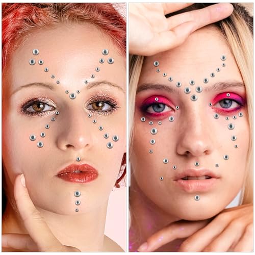 Face Gems Hair Gems, Self-Adhesive Face Jewels Eye Jewels Rhinestones 3/4/5/6/8mm DIY Face Gems Stick on, Halloween Makeup Gems Rave Accessories for Face Eyes Makeup Body, Crafts(White)