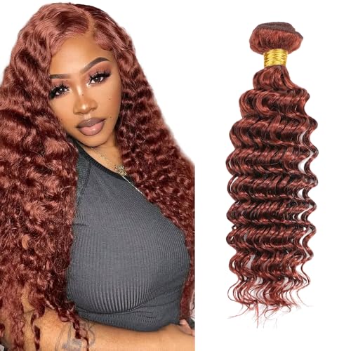 Color 33 Auburn Brown Deep Wave Human Hair Bundles 28in