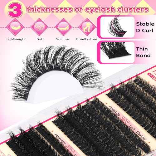 FANXITON Lash Clusters Thick Lash Clusters D Volume Lash Clusters 80D+100D+120D Eyelash Clusters 10-18mm Eye Lash Clusters Wispy Individual Lashes Sweatproof Clusters Eyelash Extensions