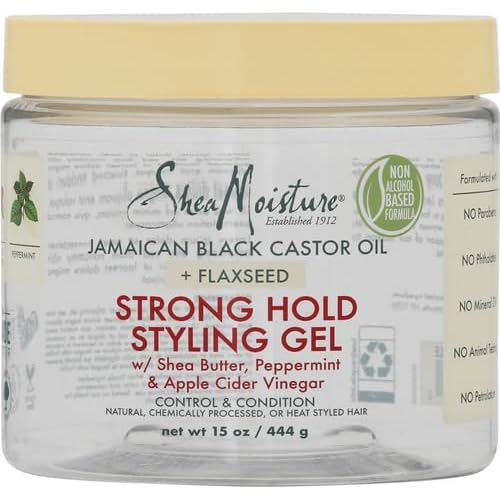 SheaMoisture Strong Hold Styling Gel+Flaxseed Jamaican Black Castor Oil Gives Controlled Style,Infused With Castor Seed Oil,SheaButter & Indulgent Scent ParabenFree AntiFrizz Hair Gel 15oz (Pack of 2)
