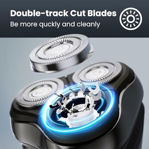 Electric Razor for Men Cordless: Wet/Dry Rotary Shaver Waterproof - USB Fast Charging & Sensitive Skin Care - Pop up Trimmer & Precision Blades Upgraded Silver-Black