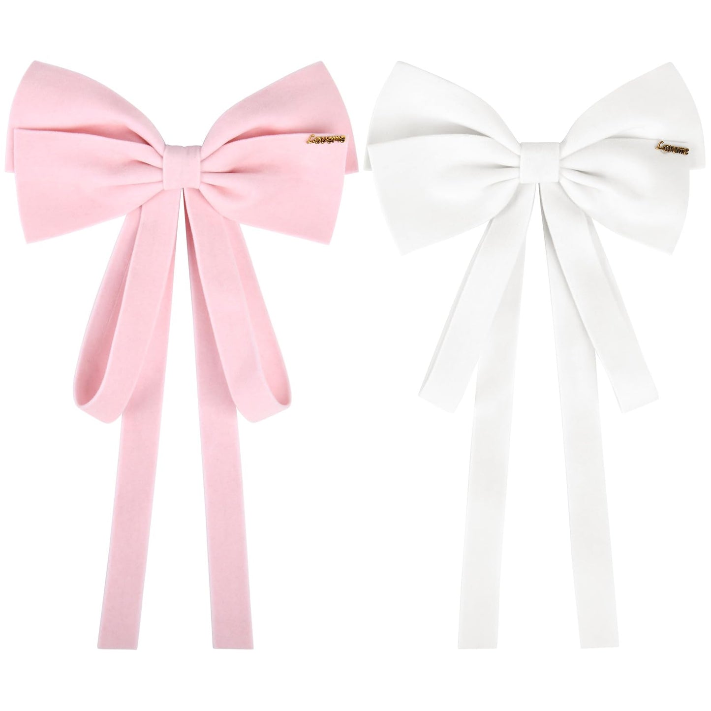 2PCS Velvet Bows Hair Clip Ribbon White Pink Accessories Ponytail Holder large Hair Bow for Women Girls Toddlers Teens Kids