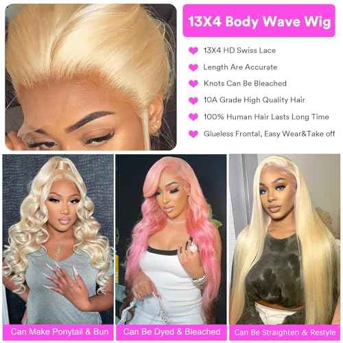 613 Lace Front Wig Human Hair Body Wave 13x4 Blonde Lace Front Wigs Human Hair Pre Plucked 180% Density 613 HD Lace Frontal Wig Transparent Lace With Baby Hair 20 inch