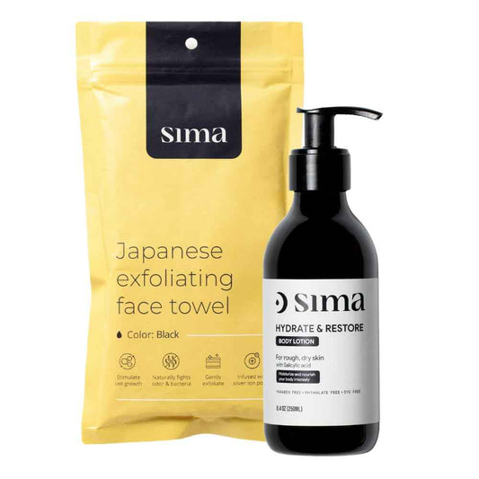 Sima - Bundle - Exfolating Face Towel + Body Lotion with Hyaluronic and Salicylic Acid
