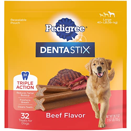 PEDIGREE DENTASTIX Large Dog Dental Treats Beef Flavor Dental Bones, 1.67 lb. Pack (32 Treats)