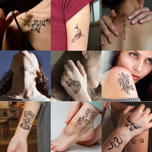 Flowers Temporary Tattoos for Women, 49 Sheets Fake Tattoos Roses Floral Tattoos Temporary Realistic,Waterproof, Long-Lasting