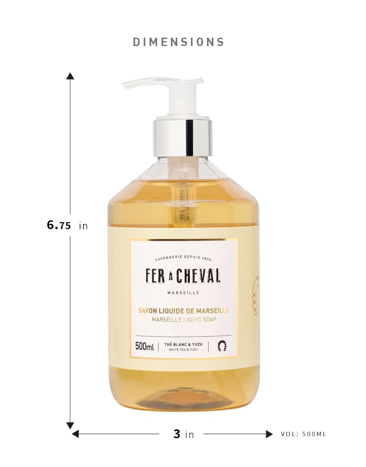 Fer à Cheval White Tea & Yuzu Marseille Liquid Soap | Shea Butter & Sweet Almond Oil, Luxurious Hydration, 97% Natural Ingredients - Set of 2, 16.9 f oz