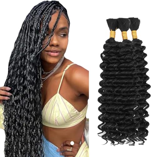 12-Inch Deep Wave Bulk Human Hair Extensions - #1B Natural Black, 3 Bundles