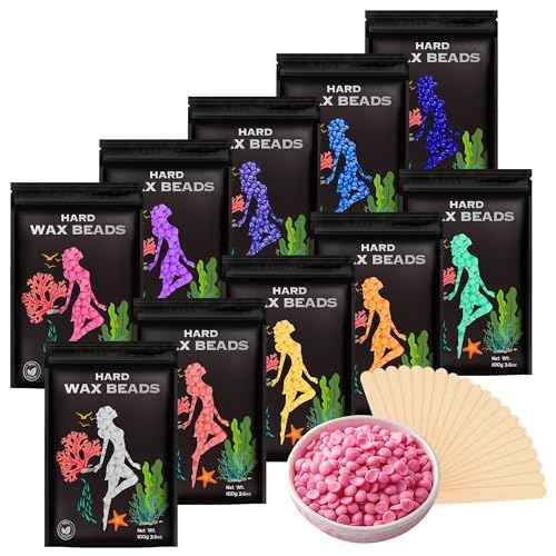 Hair Removal Wax Beads 2.2lb (1000g), Waxing for Whole Body, Painless Hair Removal Waxing for Women and Men, 10 Flavours, Contains 20 Wax Sticks