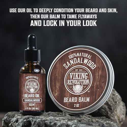 Viking Revolution Ultimate Conditioner for Men's Beard Grooming - Softens, Smoothes and Soothes Beard Itch- Contains Wash, Conditioner, Oil, Balm and Comb- Sandalwood Scent
