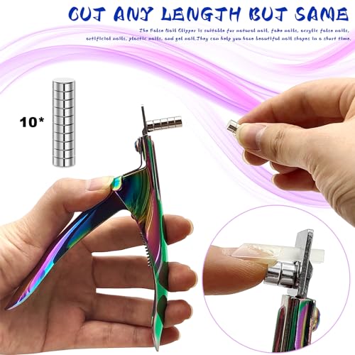 Rainbow Acrylic Nail Cutter with Magnet Size Adjuster & Measurement - Professional Nail Trimmer
