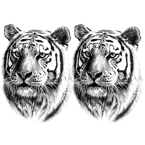 2 Sheets Realistic Animal Temporary Tattoos Stickers Sketch Lifelike Tiger Power Designs For Men Waterproof Arm Leg Fake Body Art, Gym & Parties Bold Masculine Decals