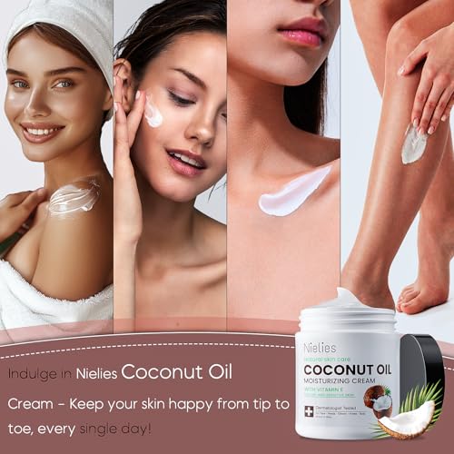 Coconut Oil Moisturizing Cream for Skin & Body, Coconut Oil Lotion for Dry Skin, Coconut Cream Lotion for Face, Hands & Hair, Crema de Coco para la Piel, Fast Absorbing,