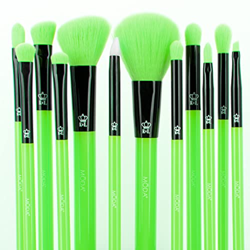 MODA Neon Green 12pc Makeup Brush Set | Face & Eye