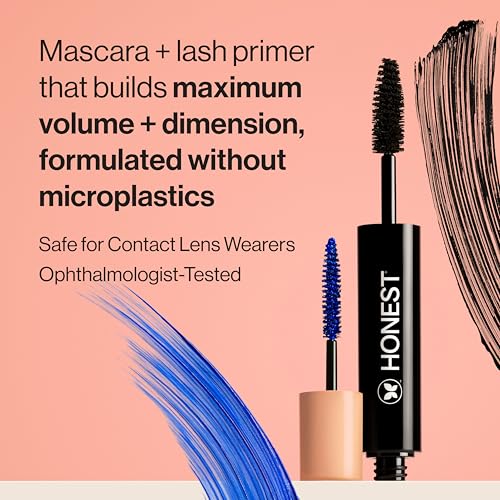 Honest Beauty 2-in-1 Extreme Volume Clean Mascara, Bold Lash Primer with Castor Oil, Maximum Curl, Vegan, Safe for Sensitive Eyes, Black, .27 fl oz