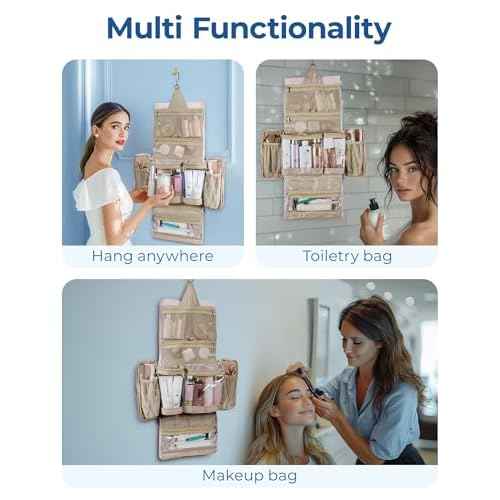 BAGSMART Travel Toiletry Bag, Extra Large Full-open Hanging Toiletry Bag for Women, Puffy Cosmetic Makeup Bag Organizer with Handle for Accessories, Essentials, Toiletries (Brown)