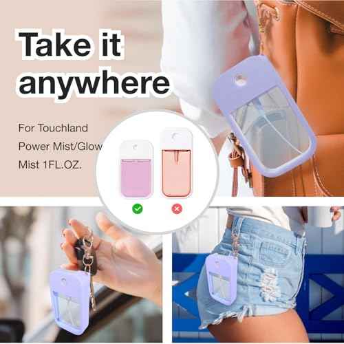 5 PCS Soft Silicone Case for Touchland Power Mist (1FL. OZ./30 mL), Protective and Stylish Case with Keychain Compatible with Touchland Hand Sanitizer Spray (Orange/Red/Purple/Black/White)