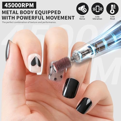 Professional Nail Drill Kit with 45000RPM Motor, 13 Bits & 56 Sanding Bands, Rechargeable & Portable for Acrylic Gel Nails