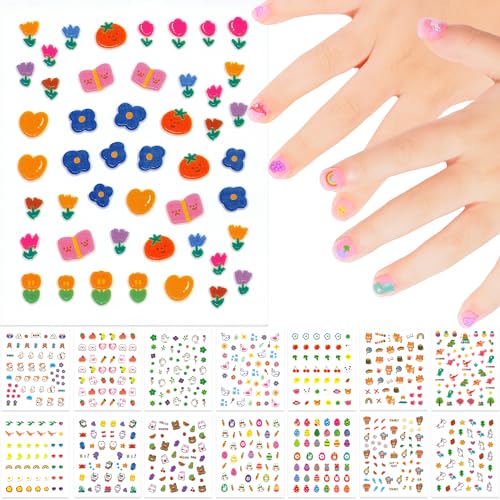 15 Sheets of Nail Stickers for Kids - 700 Cute Designs - Nail Decorations for Nail Art - Nail Art Decals - Toddler Nail Stickers - Bunny Nail Stickers - Nail Sticker Kids - Glow in The Dark