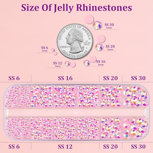 TINKRSTUFF Resin Jelly Rhinestones with Glue – Light Pink AB Flatbacks 2 Box Kit (1 Small Pack + 3x10ml Glue) for DIY Tumblers, Nails, Clothing