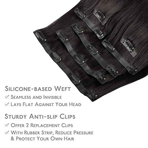 WENNALIFE Seamless Clip In Hair Extensions, 18 Inch 130g 7pcs Natural Black Hair Extensions Clip in Human Hair Invisible PU Skin Weft Natural Remy Human Hair Extensions