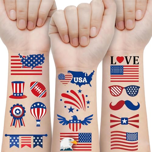 90pcs Patriotic Temporary Tattoos - Red White Blue 4th of July