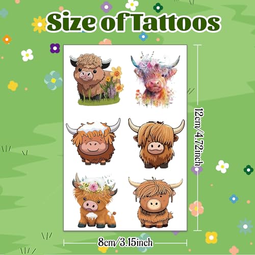 72pcs Highland Cow Temporary Tattoos Party Favors