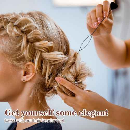 12Pcs Quick Hair Beader Tool Elastic Hair Braiding Set Ponytail Maker Simple Hair Pull Through Tools Black French Threader Braids Loop for Women Girls Plait Styling Accessories Supplies