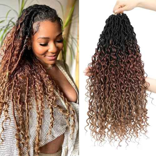 8 Packs Boho Faux Locs Crochet Hair 18 Inch Crochet Soft Locs with Curly Ends Pre-looped Goddess Locs Crochet Hair for Black Women 1B/30/27 Boho River Locs Crochet Hair