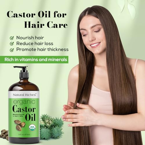 Organic Castor Oil - 100% Pure Cold Pressed in Glass Bottle, 16 oz