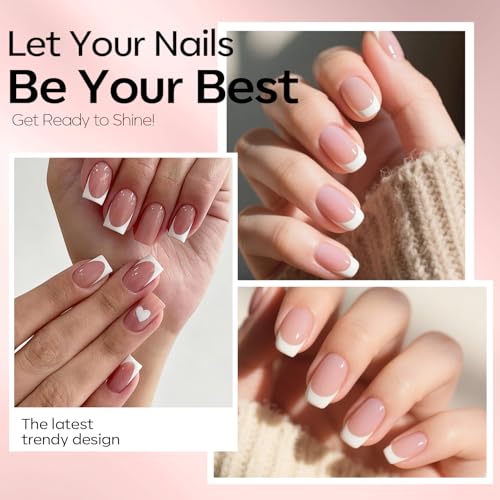 modelones A1-Pink French Tip Gel Nail Polish Set with 4 Colors & Nail Art Tools