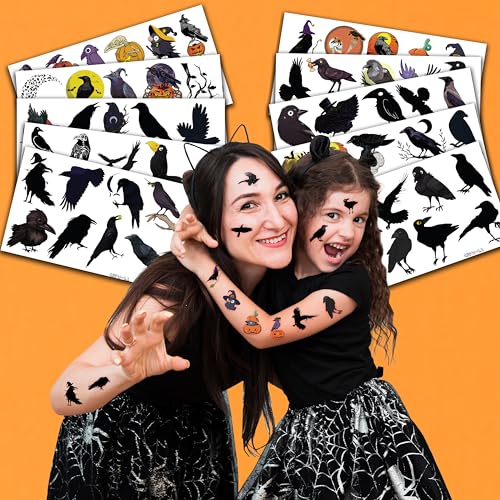 100 PCS Raven Crow Temporary Tattoos for Kids Halloween
