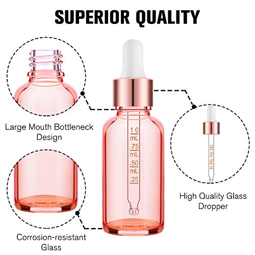 PrettyCare 4 Pack 1oz Rose Glass Dropper Bottles Essential Oils