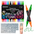 18 Colors Temporary Tattoo Markers with 96 Stencils